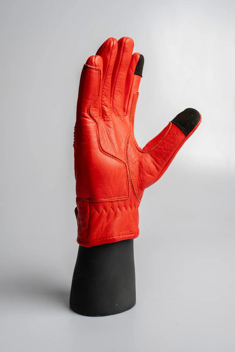 Cafe Quilted Leather Motorcycle Gloves - Red