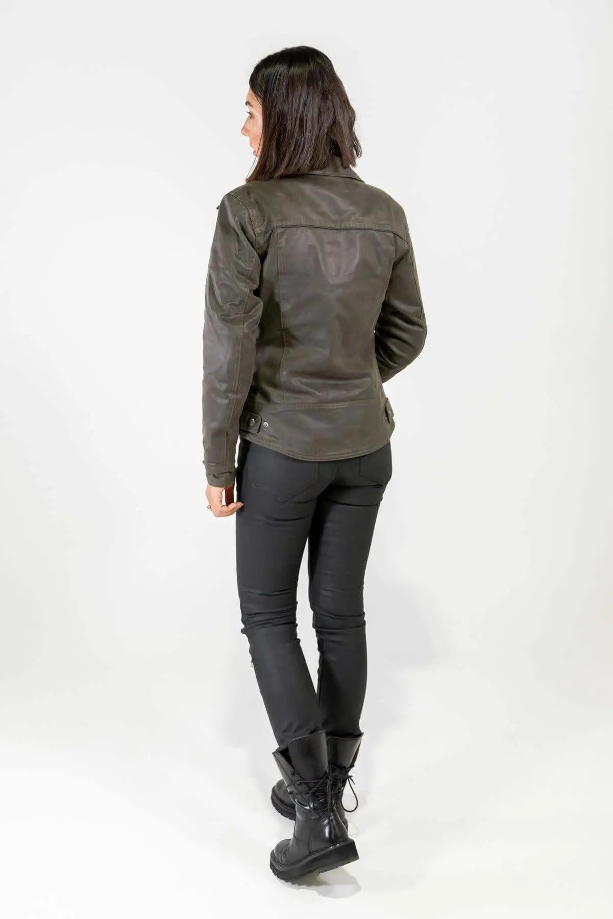 Olive Green Womens Avalon Waxed Cotton Jacket Merla Moto