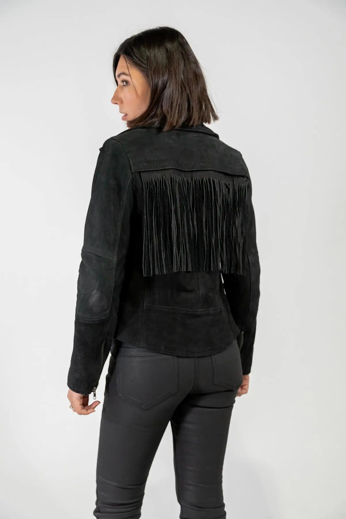 Festival Fringed Womens Nubuck Leather Motorcycle Jacket Merla Moto