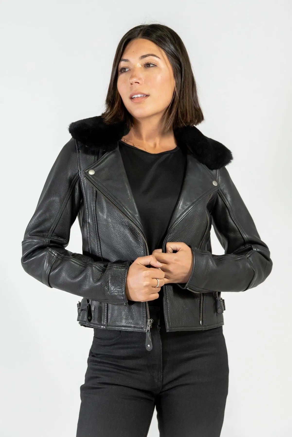 Fly By Night Womens slimline leather Motorcycle Jacket Merla Moto